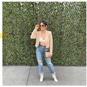 Express Medium Wash Mid Rise Ripped Boyfriend Jeans